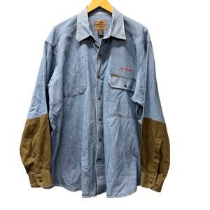Winchester Denim Shirt Mens XL Blue Brown Two Tone Long Sleeve Button Up Classic